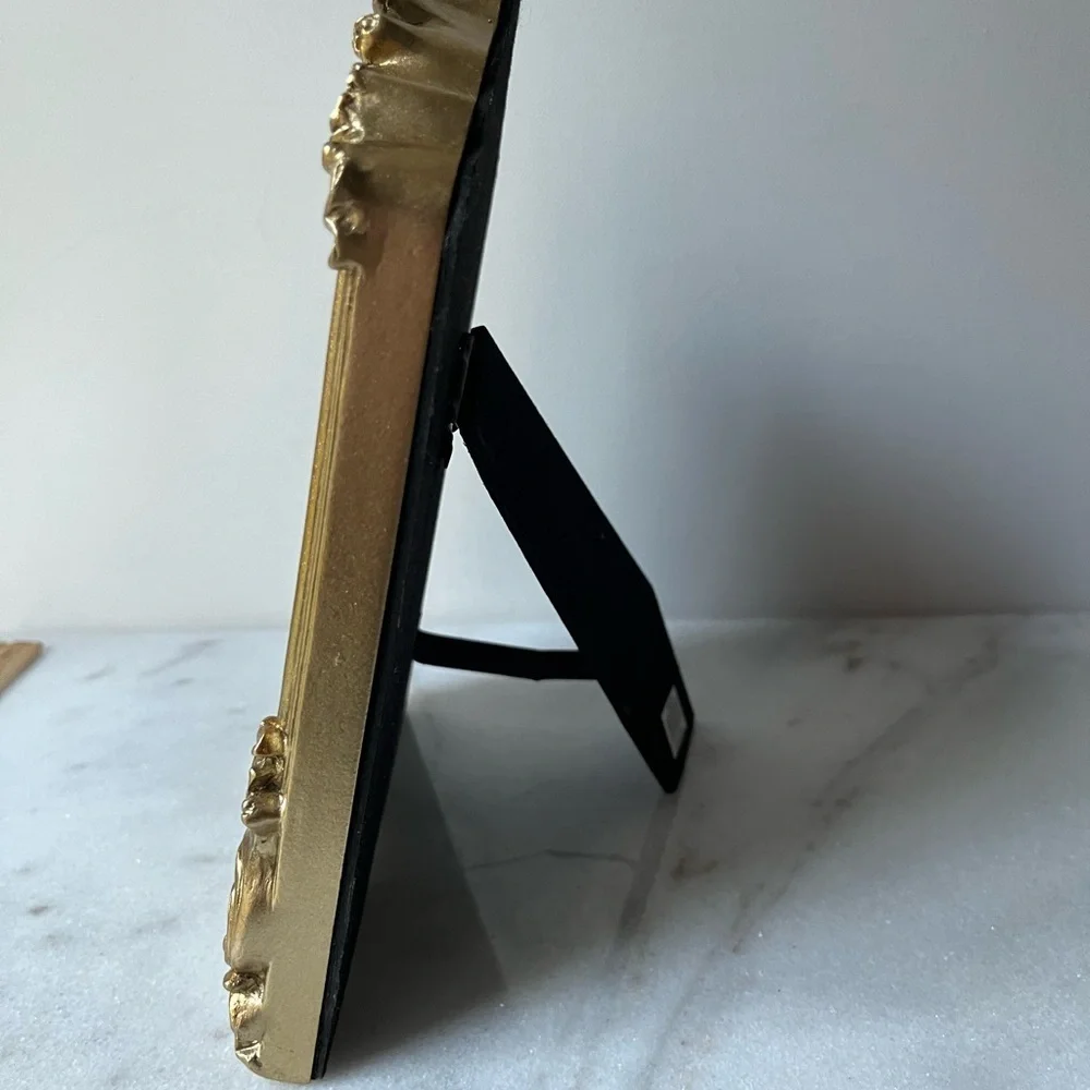 Ornate gold floral table top mirror 6”x9”